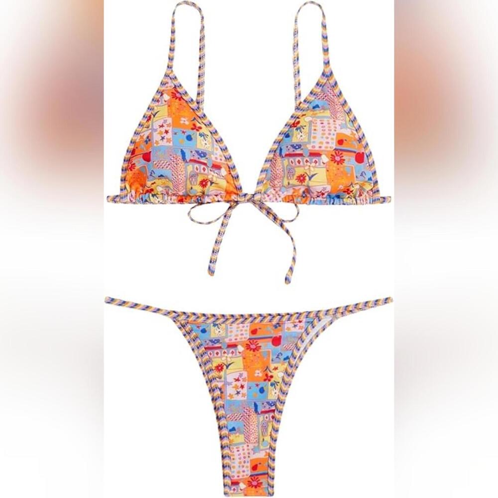 NWT Cozyease Two Piece Micro Triangle Thong Bikini Swimsuit, Medium